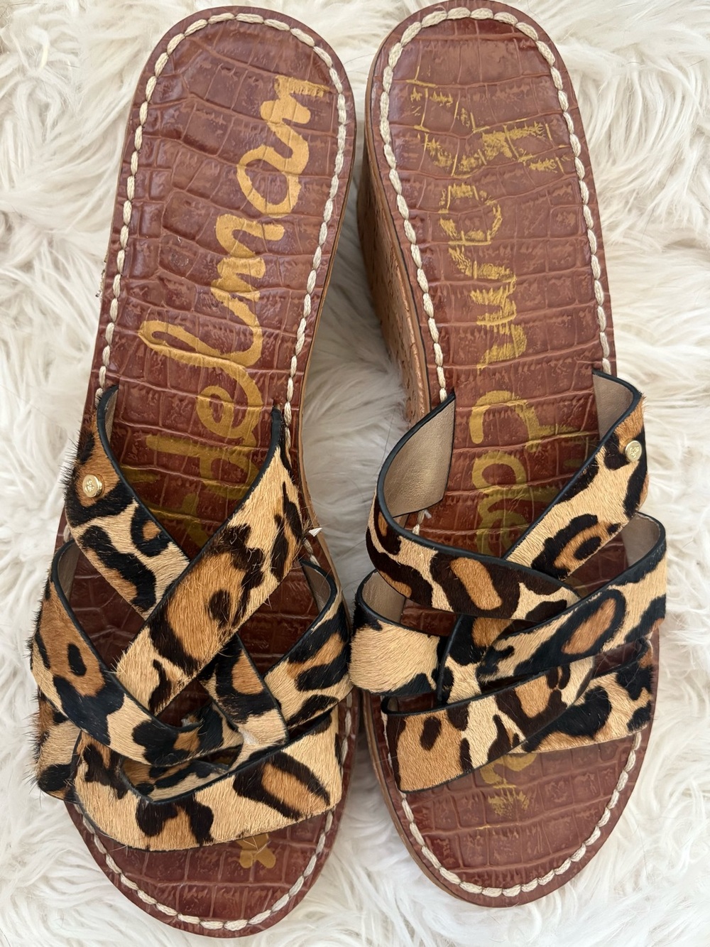 Sam Edelman Leopard Crisscross Slide Sandals - Black & Brown